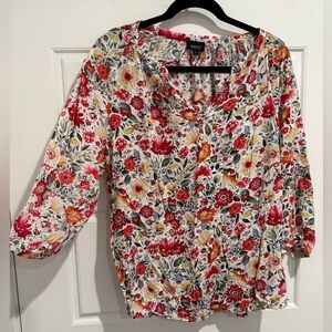 Jones New York Peasant Multicolor Floral 3/4 Sleeve Blouse 1X